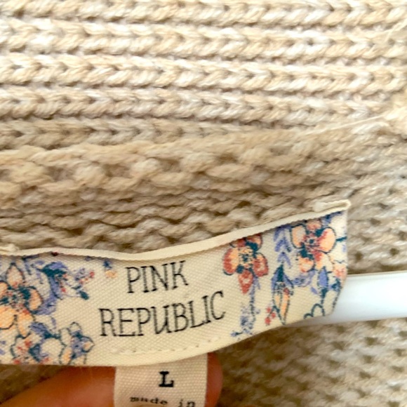 Pink Republic Nordiac style sweater cardigan sz L, creamy tan/pink/burgundy/blue - Picture 8 of 11